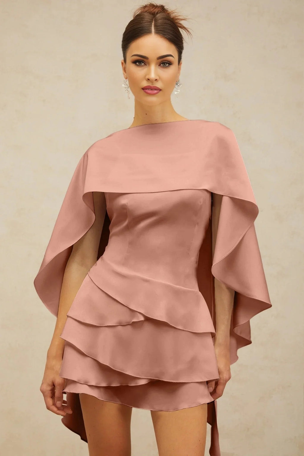 Kiera Mini Dress Pink Satin Ruffled Cocktail