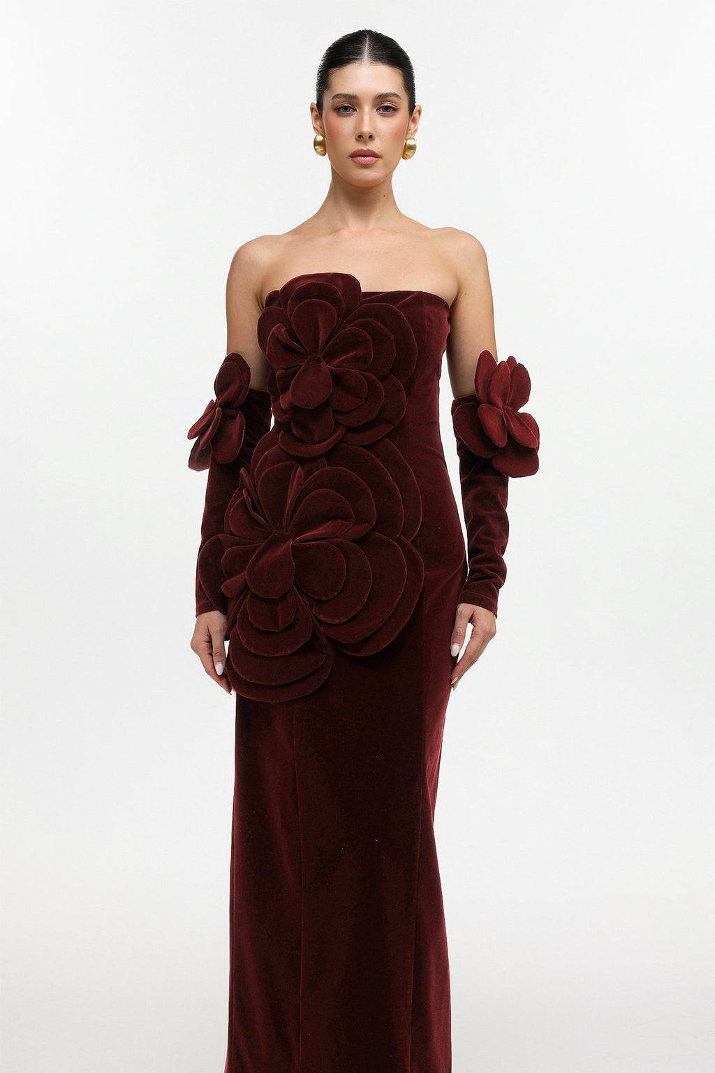 Kiera Red Velvet Floral Maxi Dress