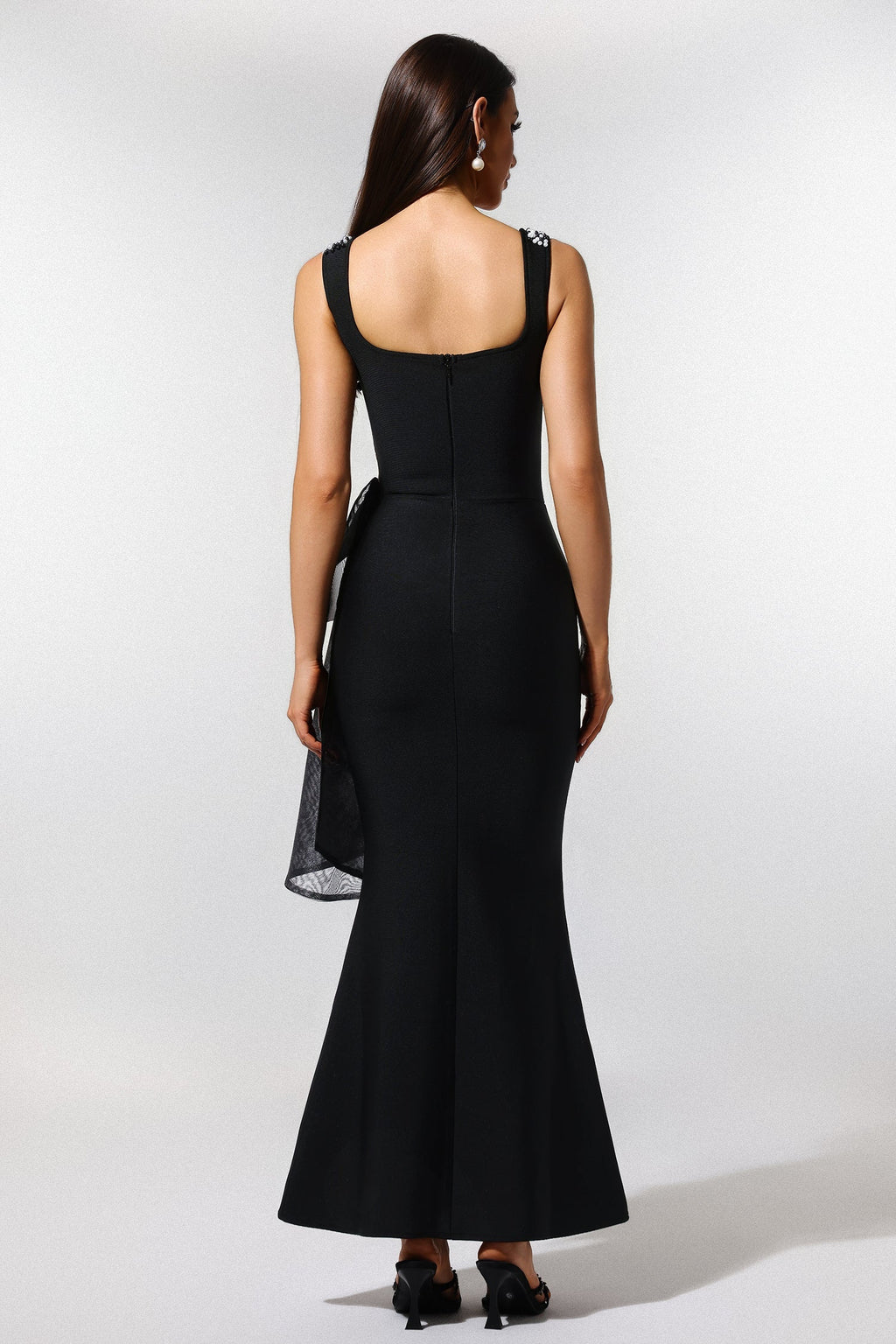 Kimberly Black Pearl Detail Sweetheart Neckline Dress