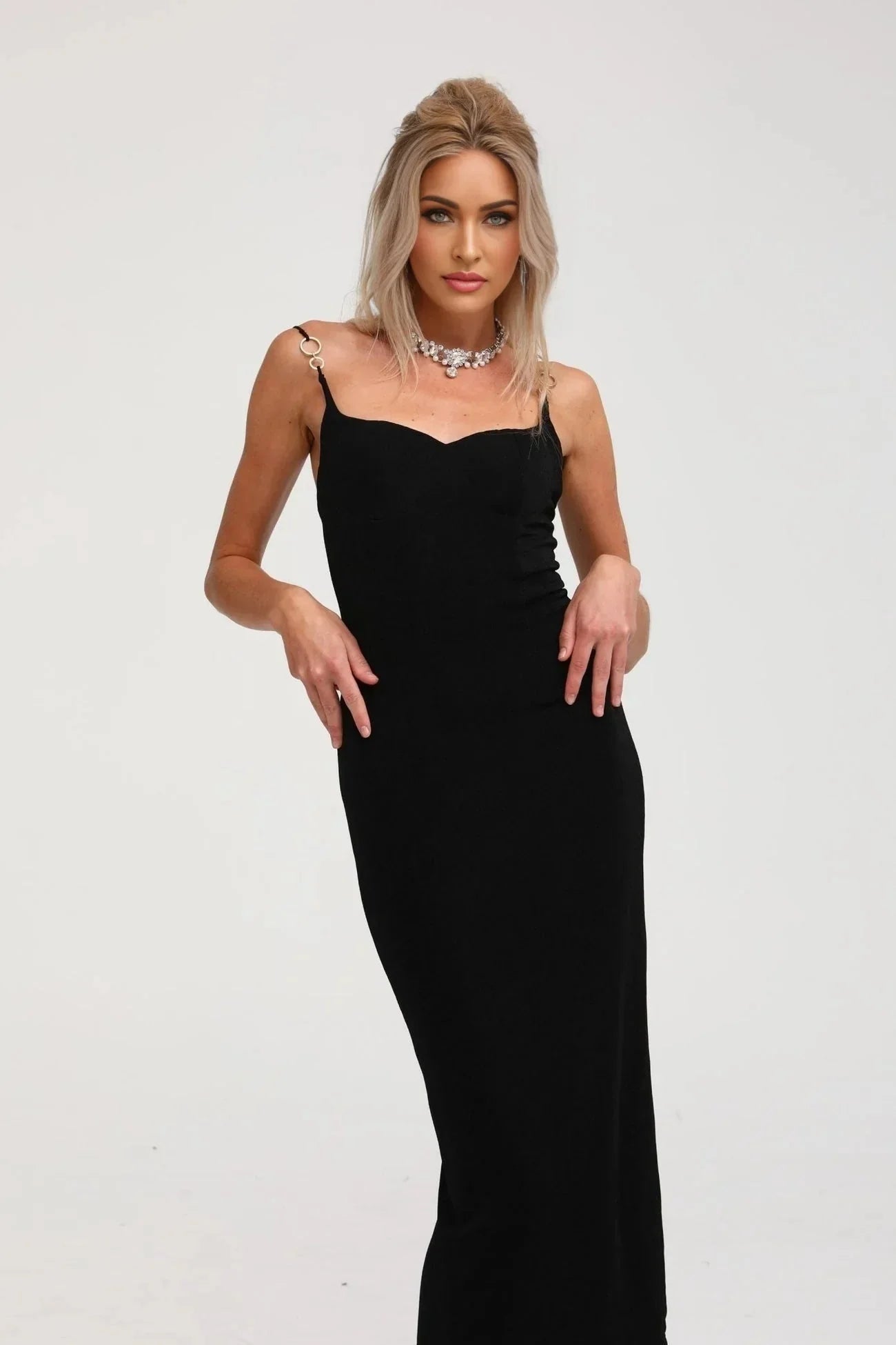 Kimberly Midi Dress Black Bustier Off - shoulder Design