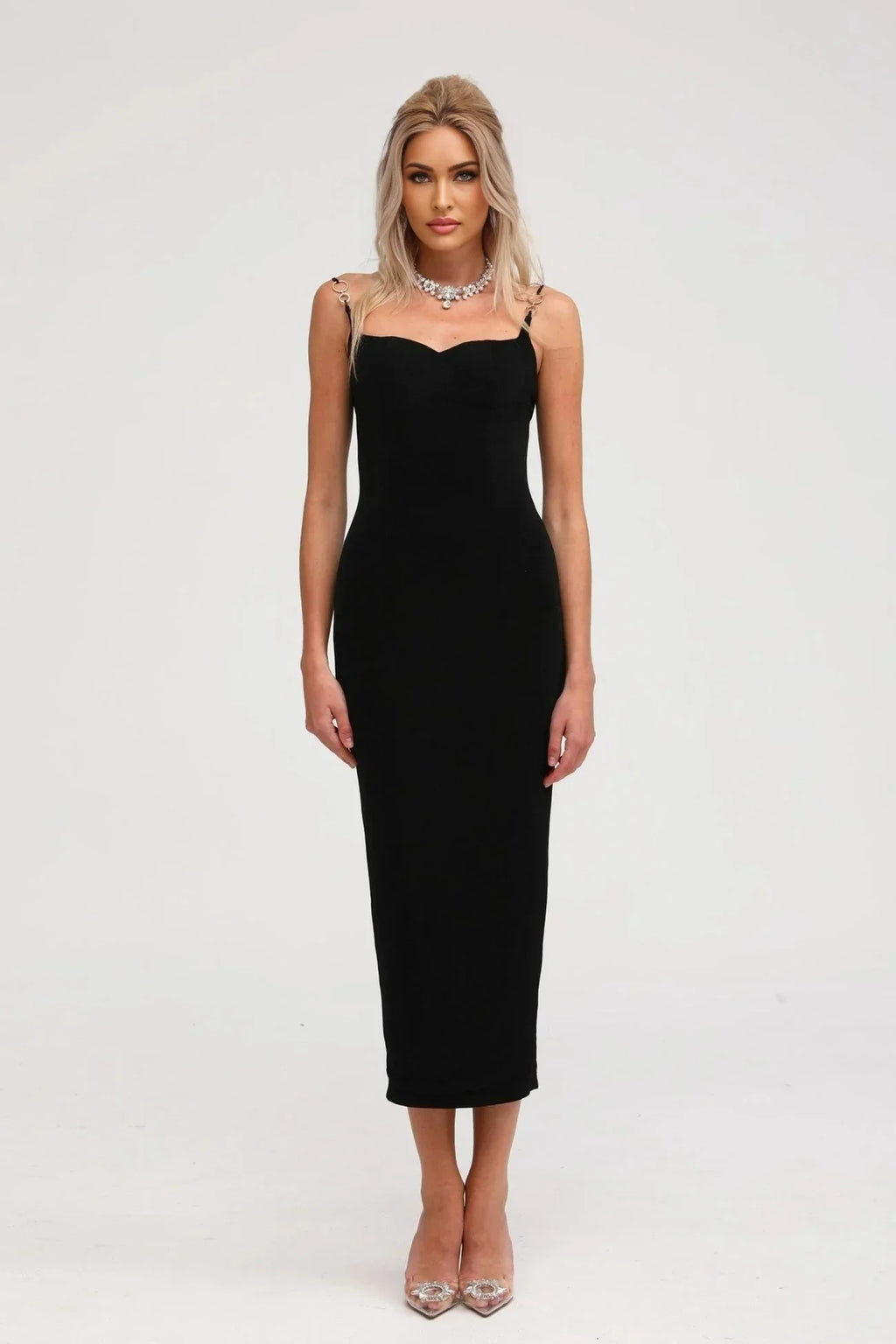 Kimberly Midi Dress Black Bustier Off - shoulder Design
