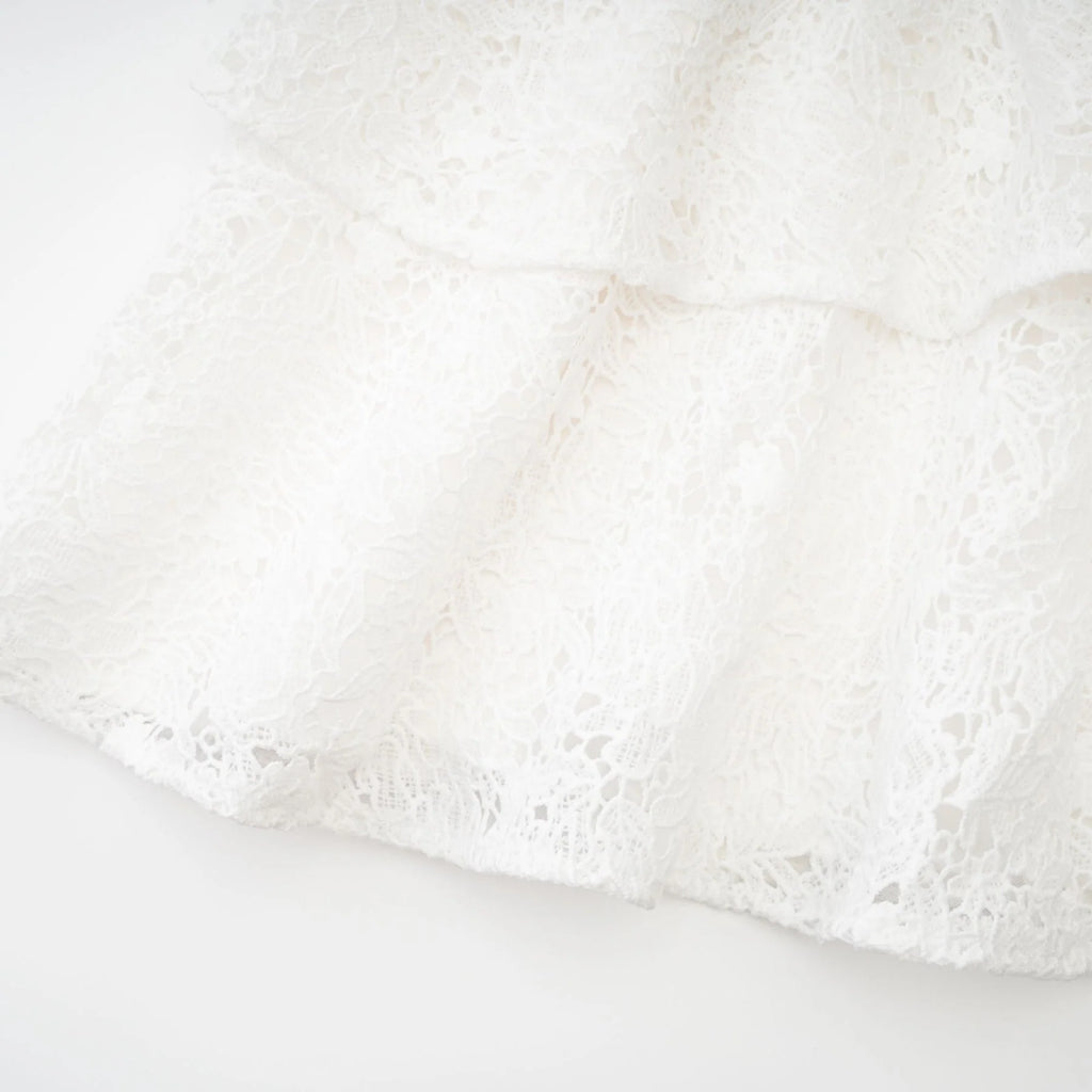 Kimberly Mini Dress White Lace Cut Out Ruffle Hem