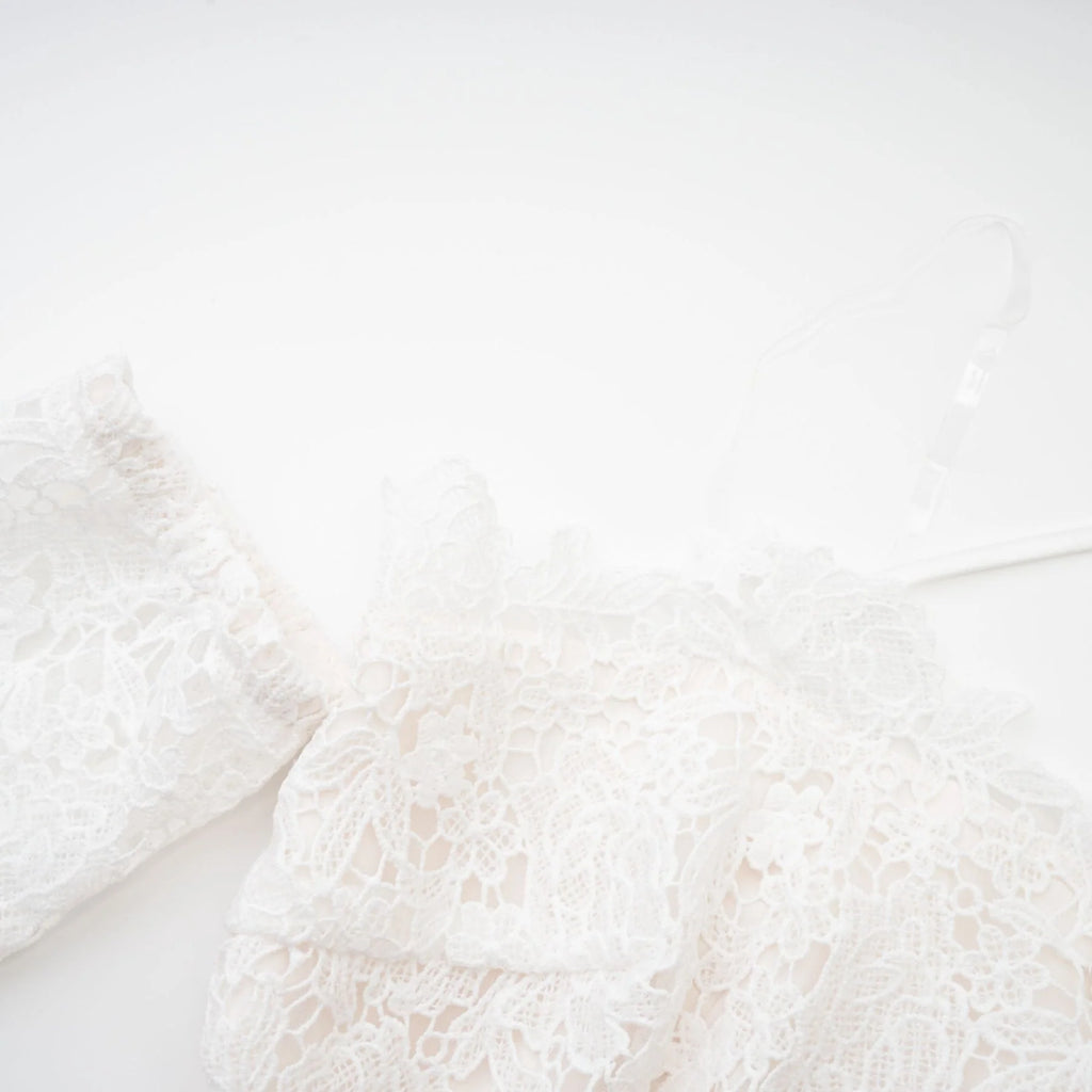 Kimberly Mini Dress White Lace Cut Out Ruffle Hem