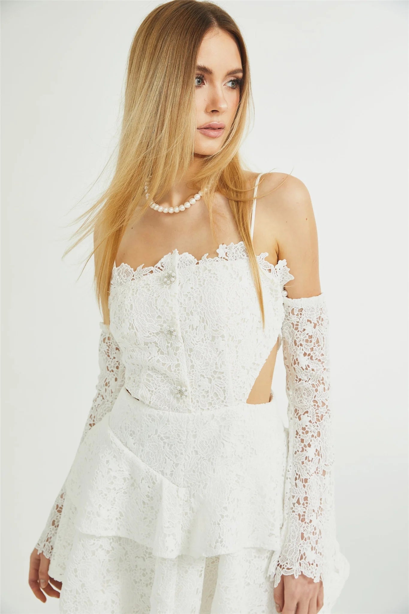 Kimberly Mini Dress White Lace Cut Out Ruffle Hem