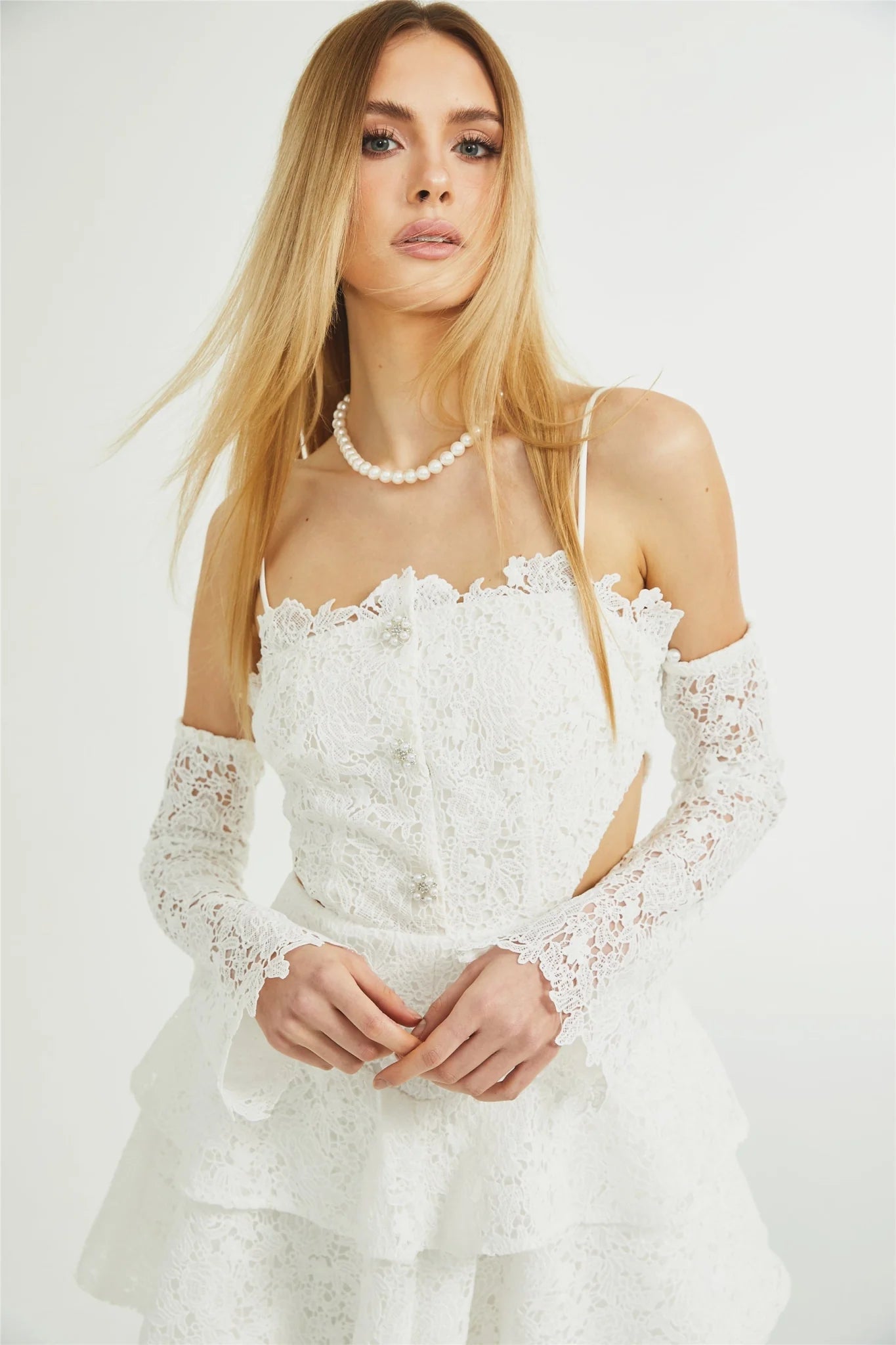Kimberly Mini Dress White Lace Cut Out Ruffle Hem