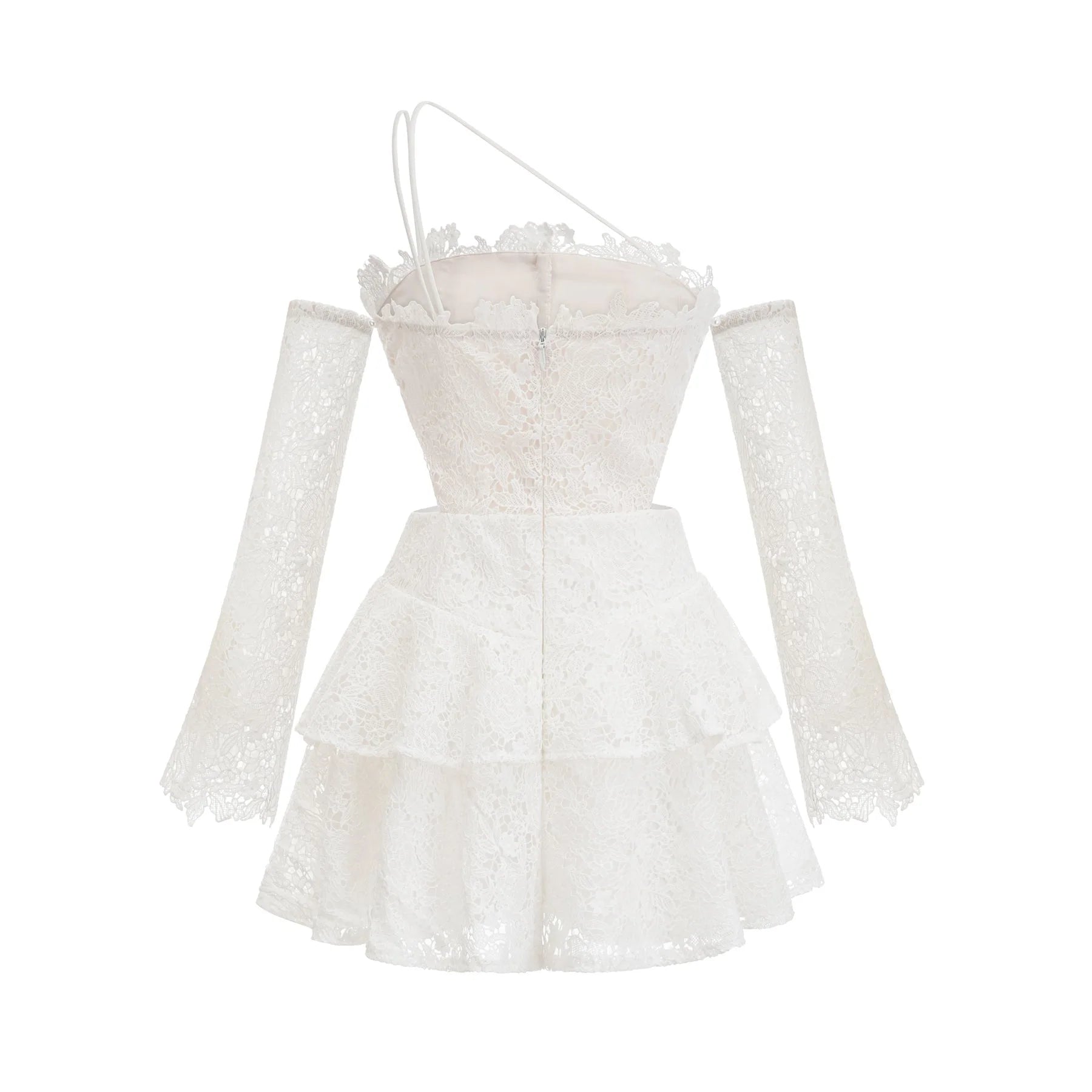 Kimberly Mini Dress White Lace Cut Out Ruffle Hem