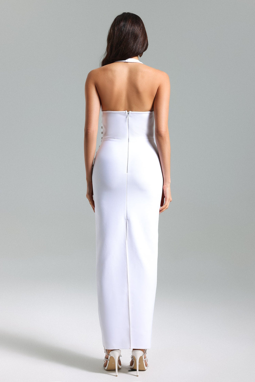 Kimora White Halter Neckline Bodycon Dress with Side Panels