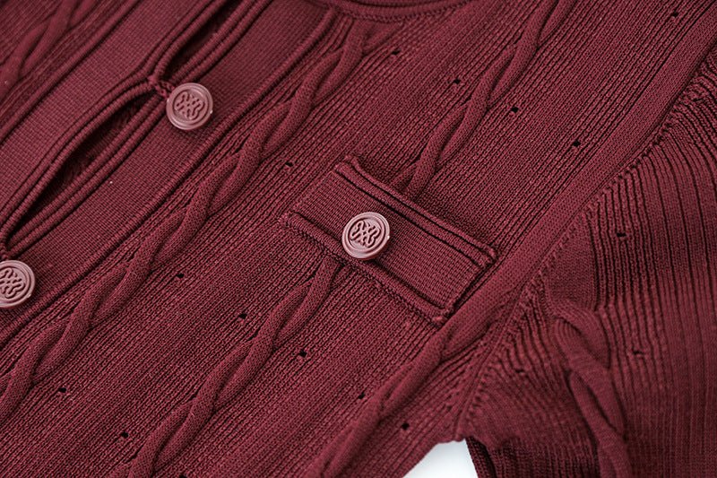 Knit Dress – Cable Knit Texture – Button - Down Front – Tailored Silhouette