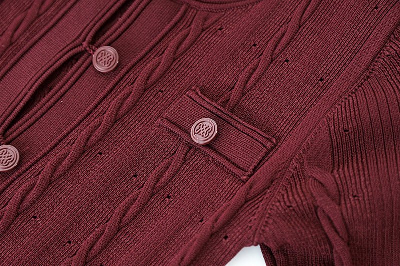 Knit Dress – Cable Knit Texture – Button - Down Front – Tailored Silhouette