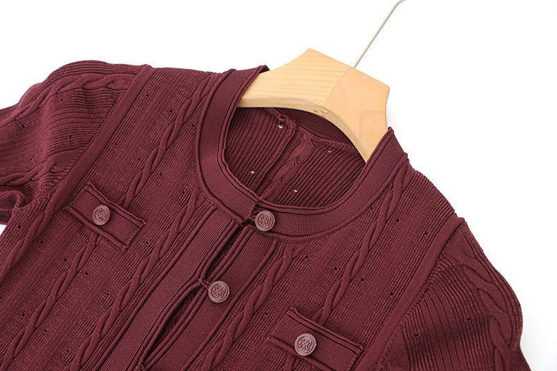 Knit Dress – Cable Knit Texture – Button - Down Front – Tailored Silhouette