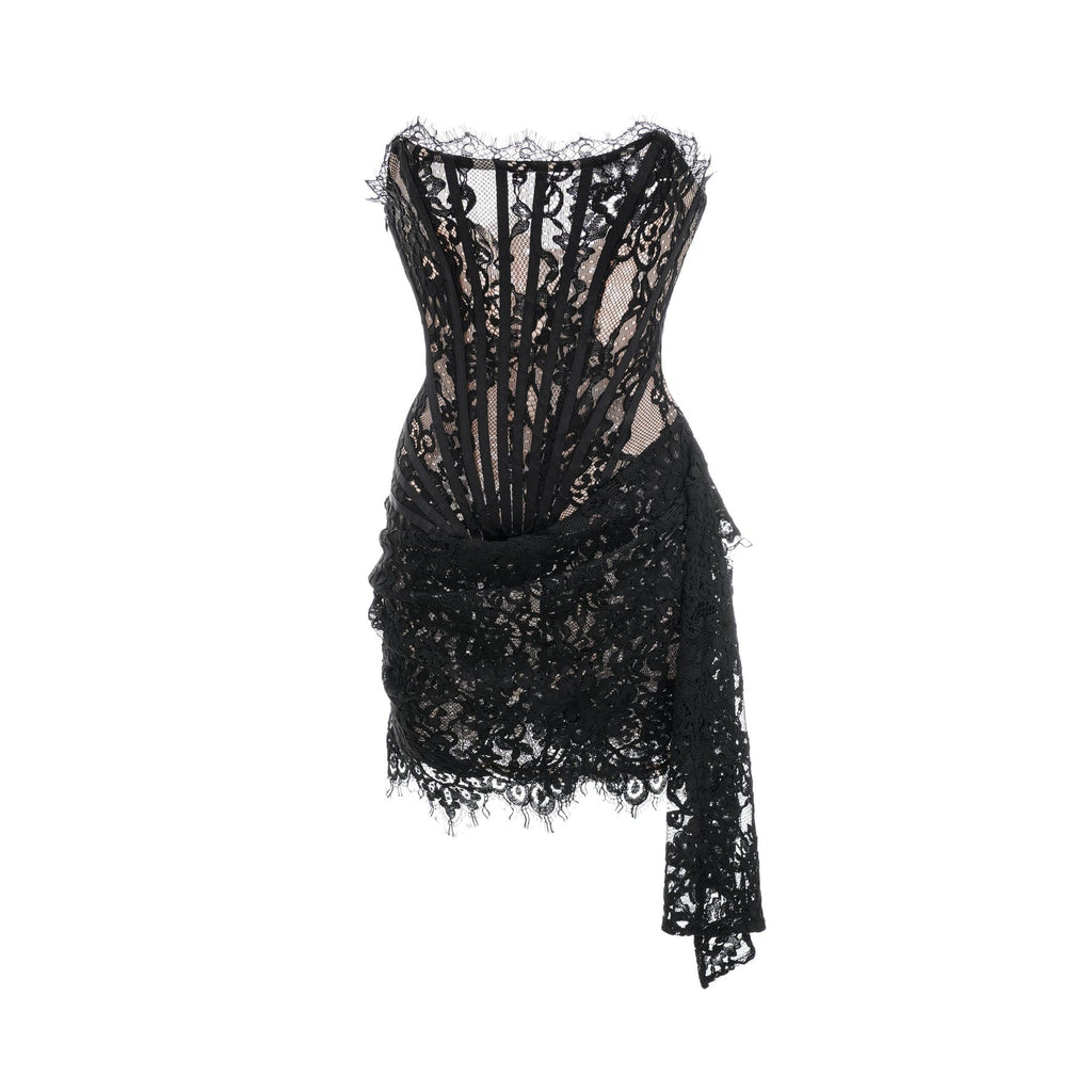 Kylitha Black Mini Dress with Lace Trim