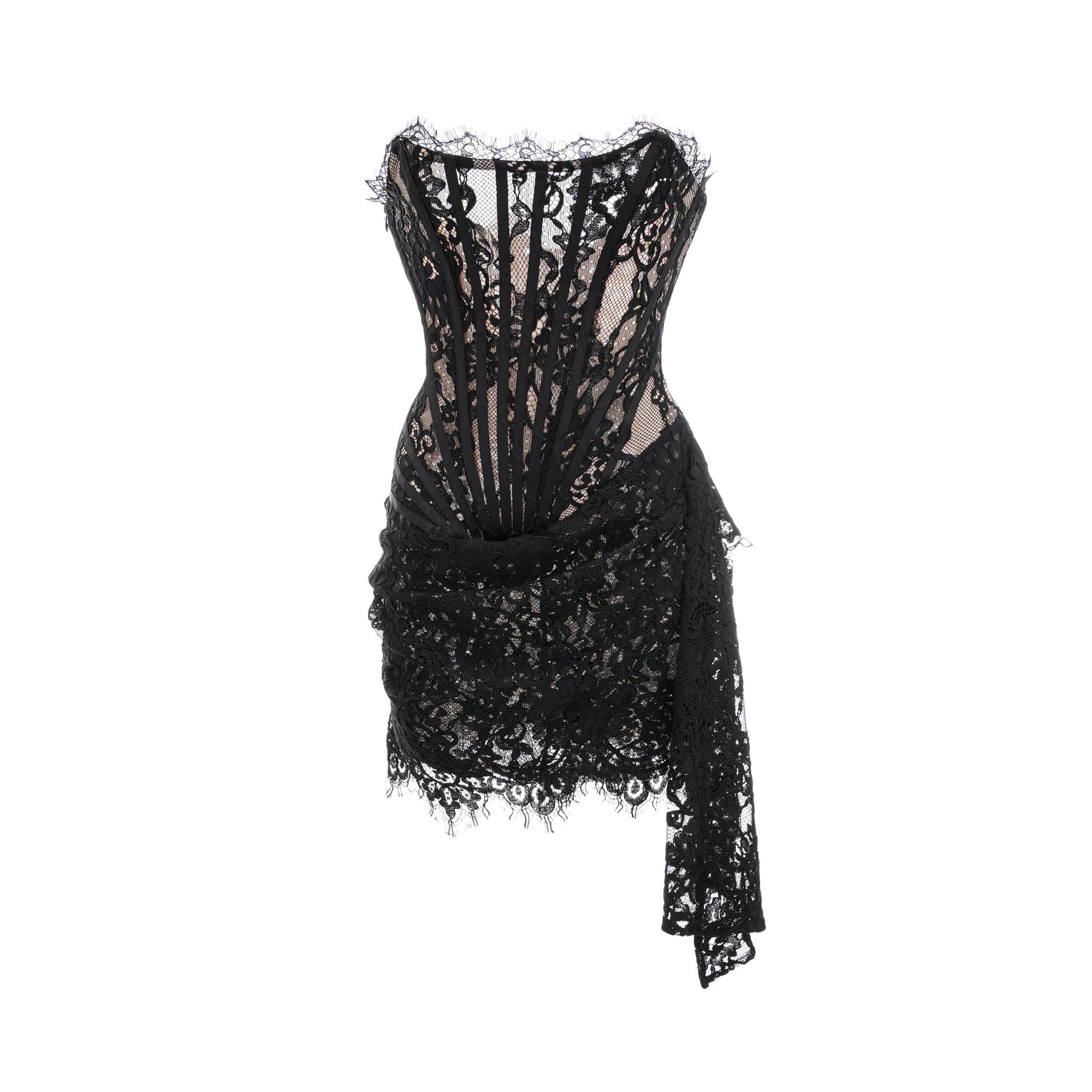 Kylitha Black Mini Dress with Lace Trim