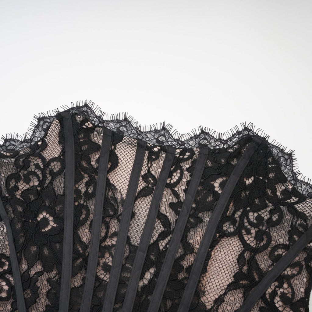 Kylitha Black Mini Dress with Lace Trim