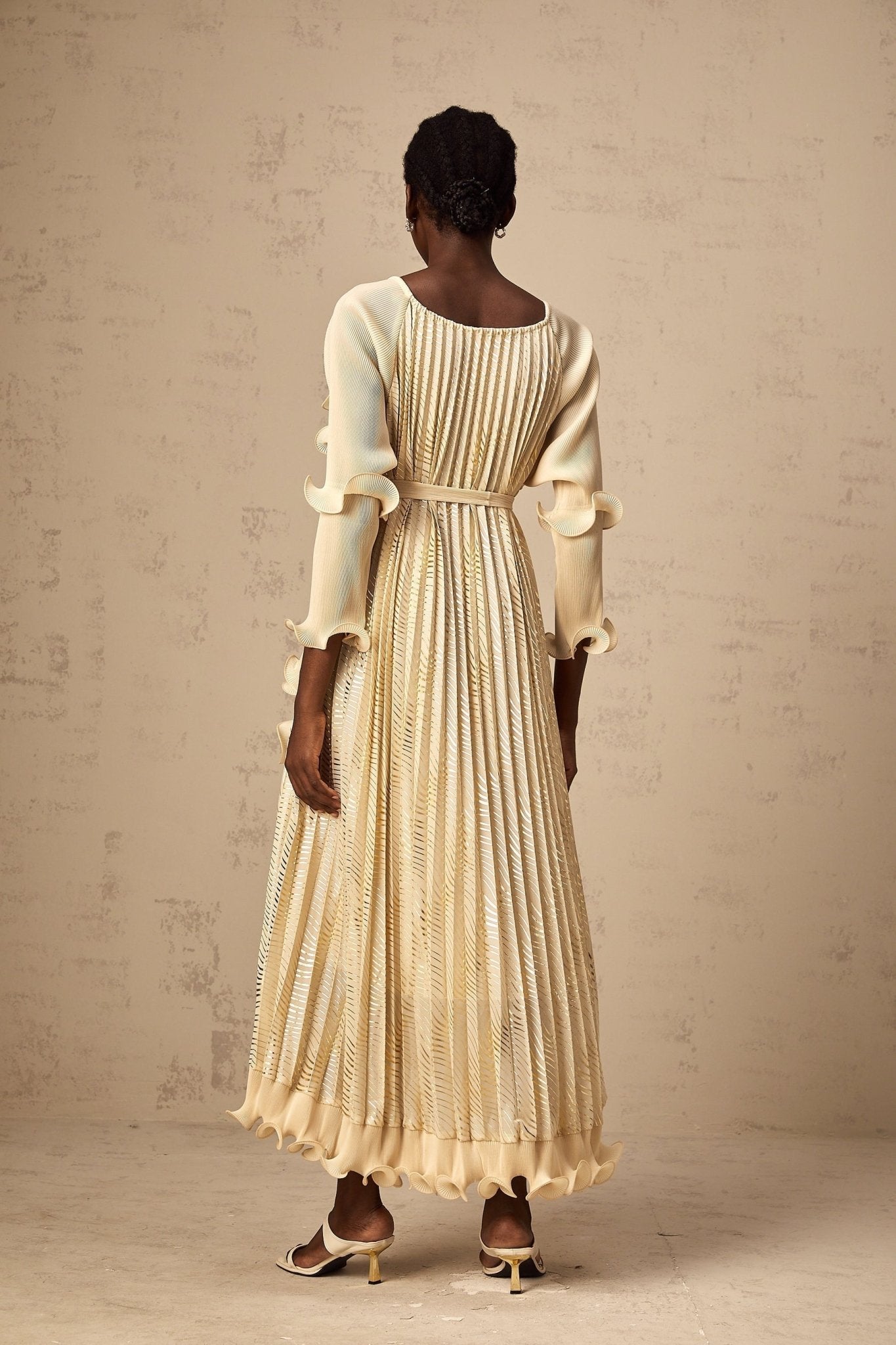 Lacey Midi Dress - Ruffled Detailing & Wavy Pattern