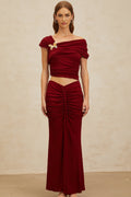 Lacey Top & Skirt - Mono Shoulder - Butterfly Brooch - Ruched Detailing - Asymmetrical Design - Mermaid Hem