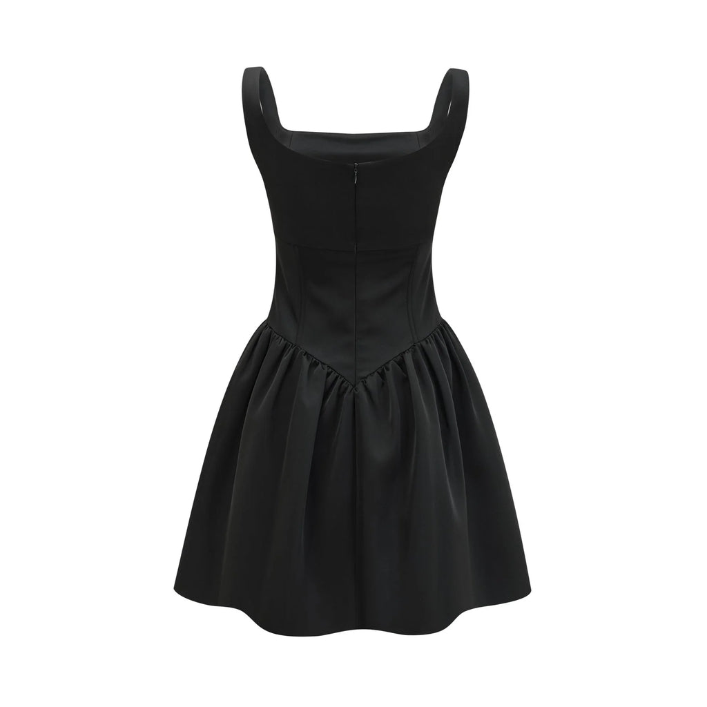 Laila Dress Black Flared Crystal Embellished & Pleated