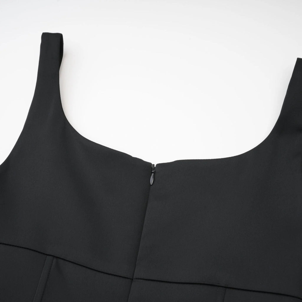 Laila Dress Black Flared Crystal Embellished & Pleated