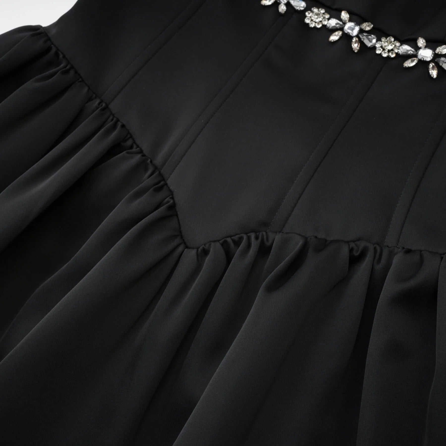 Laila Dress Black Flared Crystal Embellished & Pleated