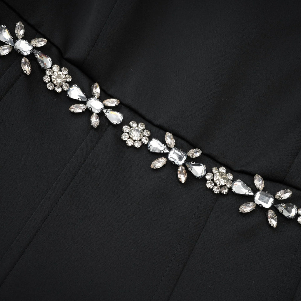 Laila Dress Black Flared Crystal Embellished & Pleated