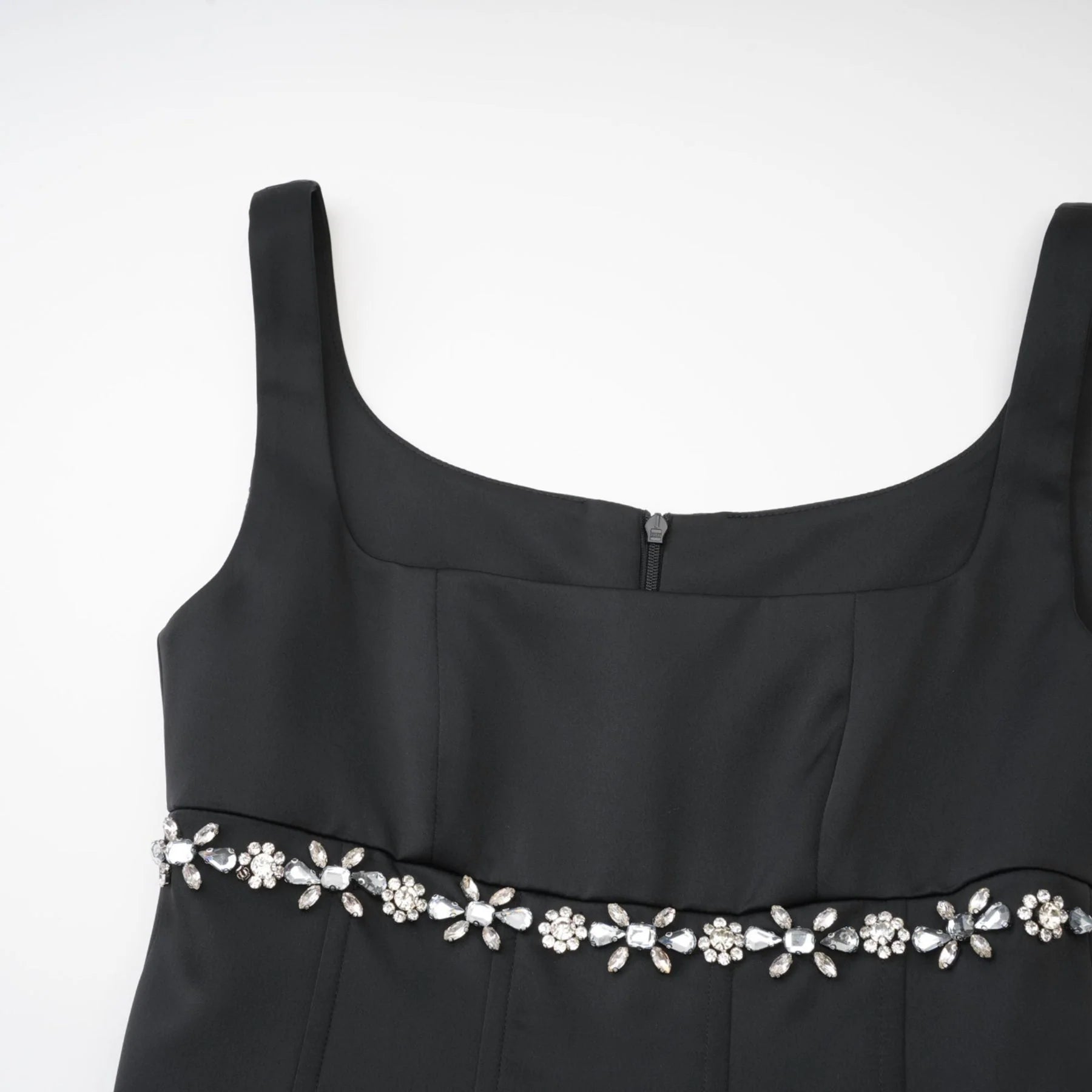 Laila Dress Black Flared Crystal Embellished & Pleated
