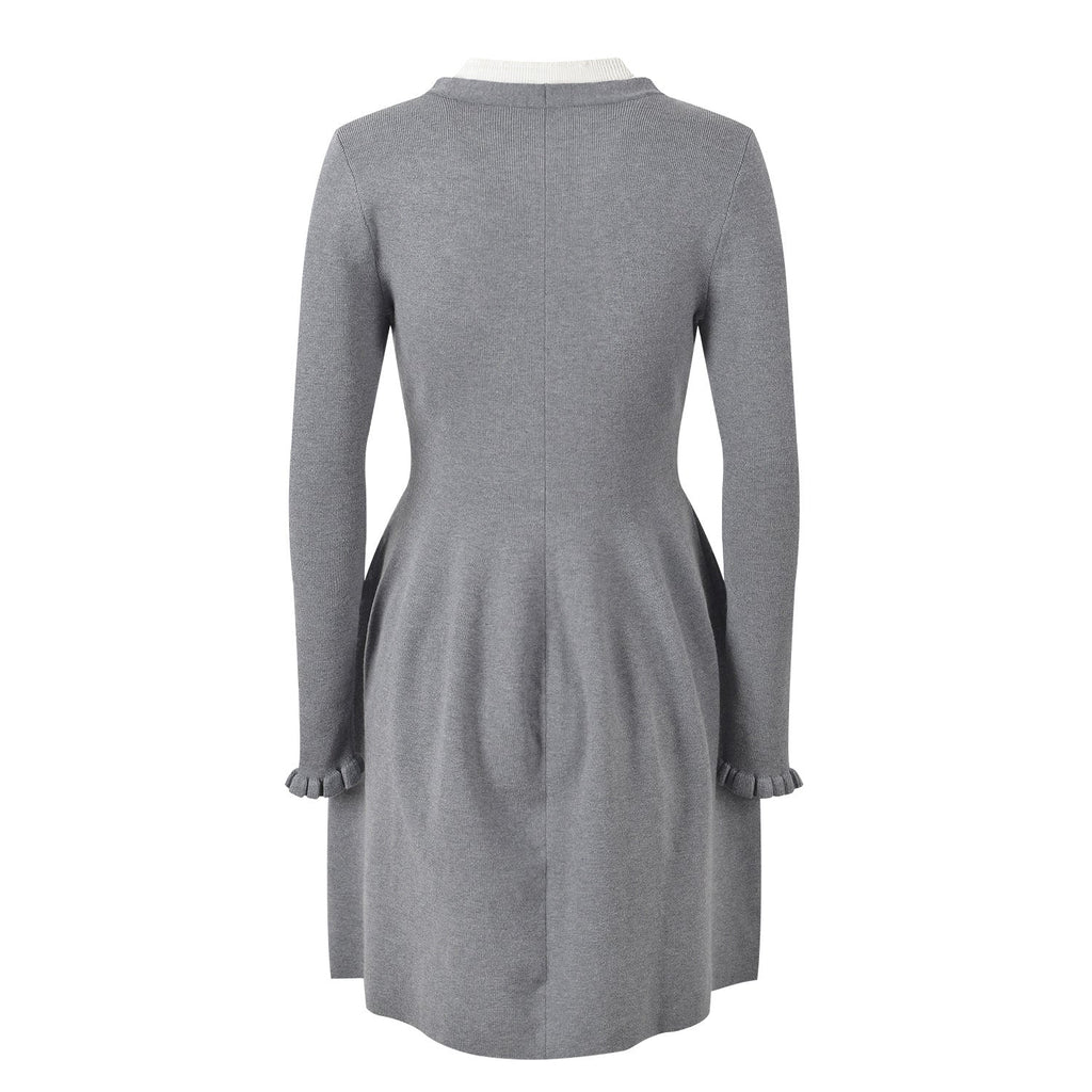Laila Dress - Figure - Enhancing Silhouette - Elegant Layered Look - Deep V - Neck With Bow Accent - Frilled Cuffs & Bow