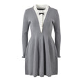 Laila Dress - Figure - Enhancing Silhouette - Elegant Layered Look - Deep V - Neck With Bow Accent - Frilled Cuffs & Bow