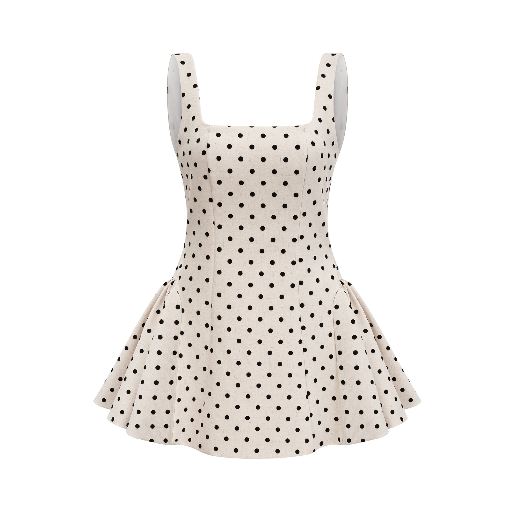 Laila Mini Dress - Polka - Dot Print Square Neck Puff Skirt