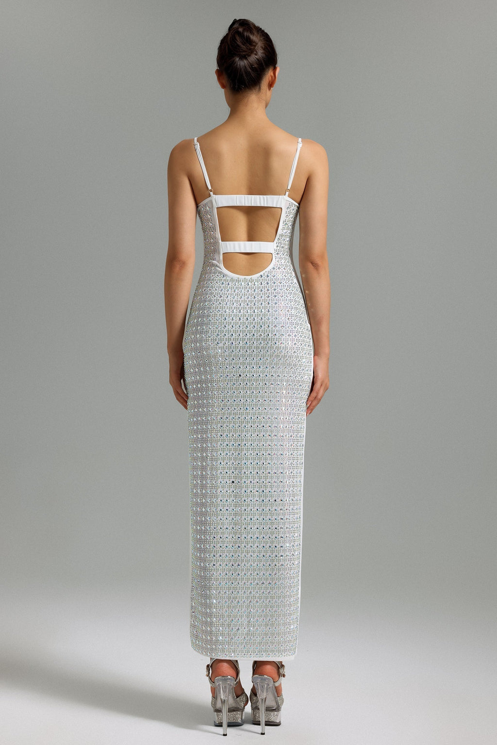 Laila White Halter Maxi Dress with Diamante Detailing for Special Occasions