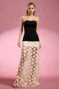 Lainey Beige Strapless Maxi Dress with Intricate Detailing
