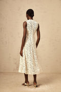 Lainey Midi Dress Beige Floral - Lace Flared Hem