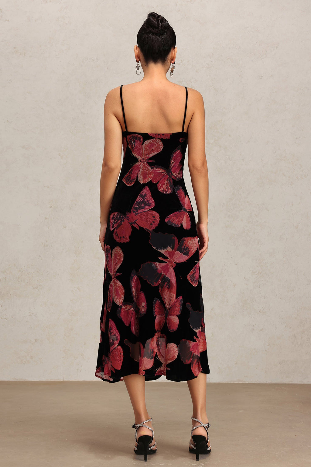 Lana Black Butterfly Print Halter Dress