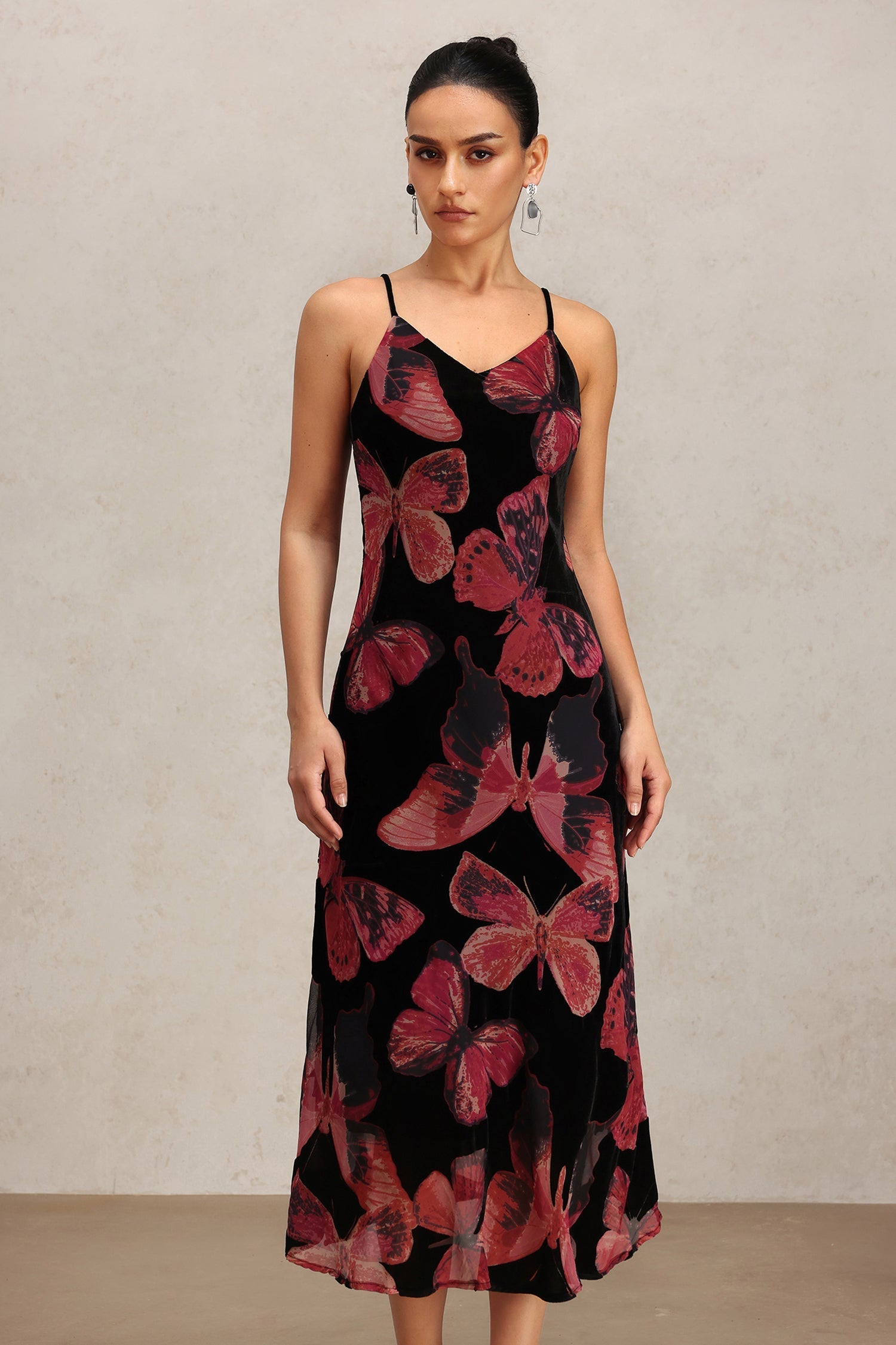Lana Black Butterfly Print Halter Dress for Special Occasions