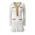 Lana Dress - Fitted Silhouette With Flared Hem - Long - Sleeve Design - Tailored Fit - Elegant Embellished Details