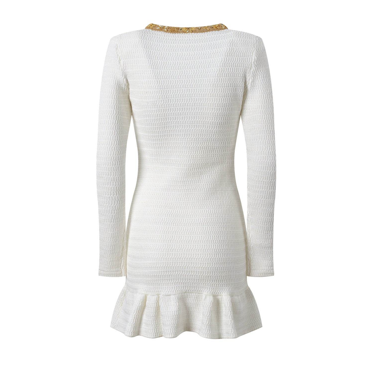 Lana Dress - Fitted Silhouette With Flared Hem - Long - Sleeve Design - Tailored Fit - Elegant Embellished Details