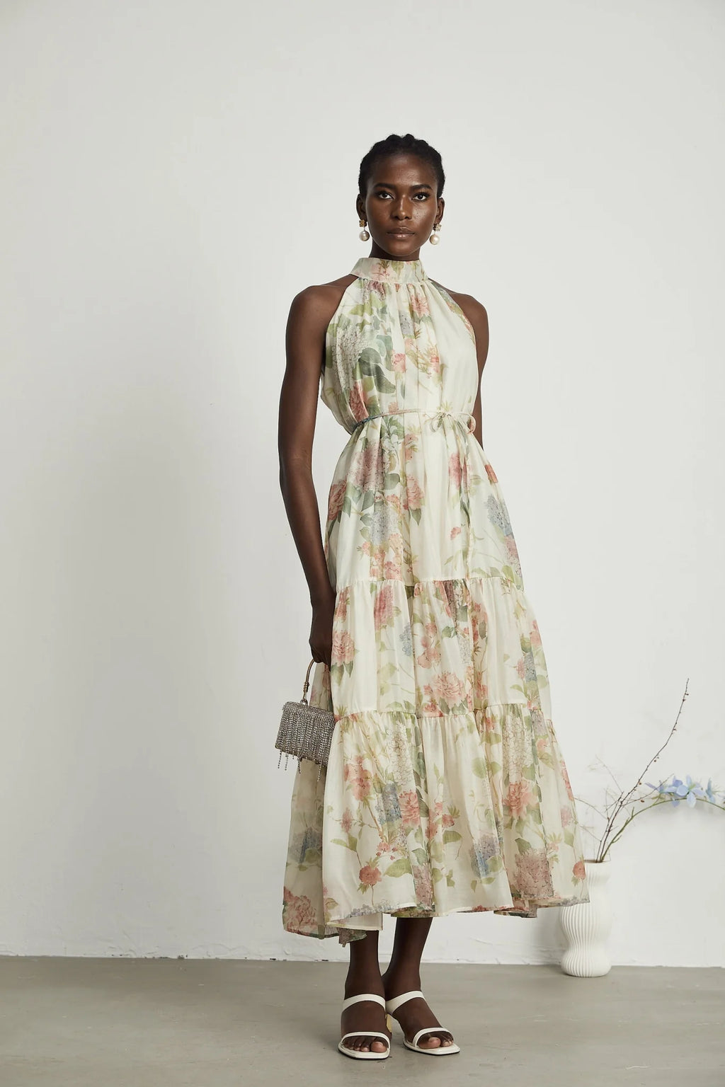 Lana Floral Print Midi Dress with Pleat Detailing