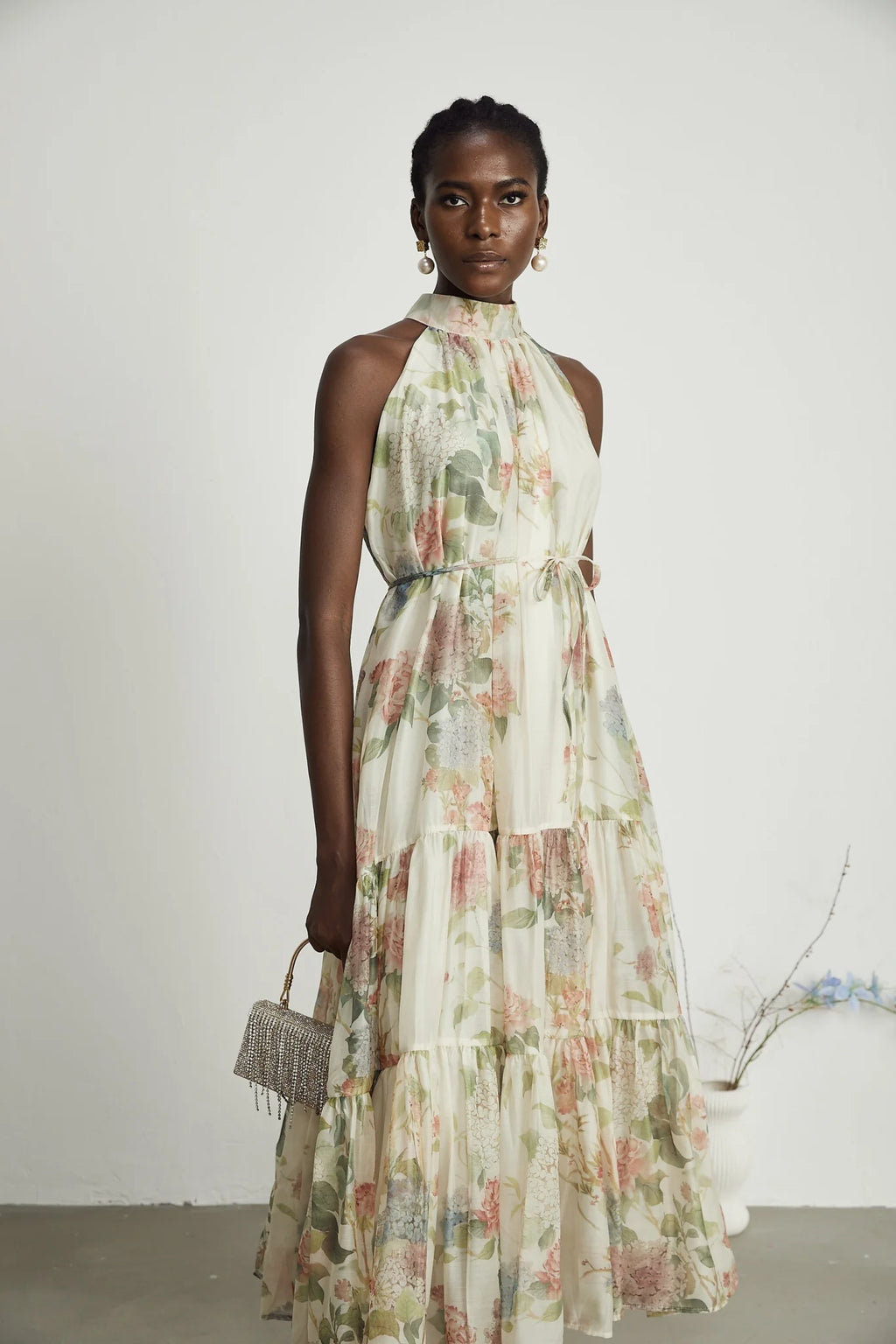 Lana Floral Print Midi Dress with Pleat Detailing