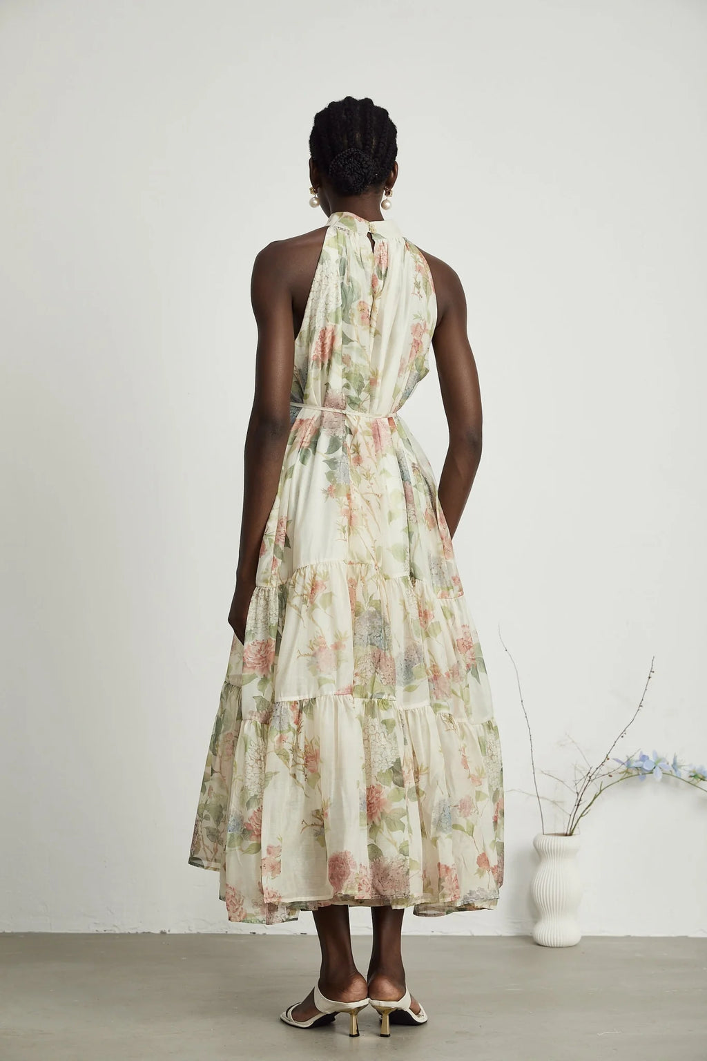 Lana Floral Print Midi Dress with Pleat Detailing
