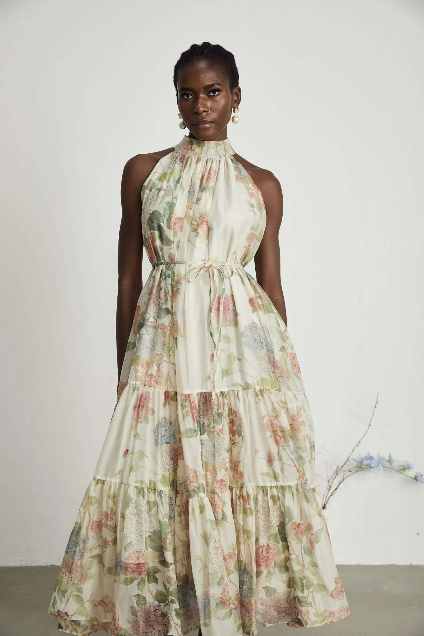 Lana Floral Print Midi Dress with Pleat Detailing