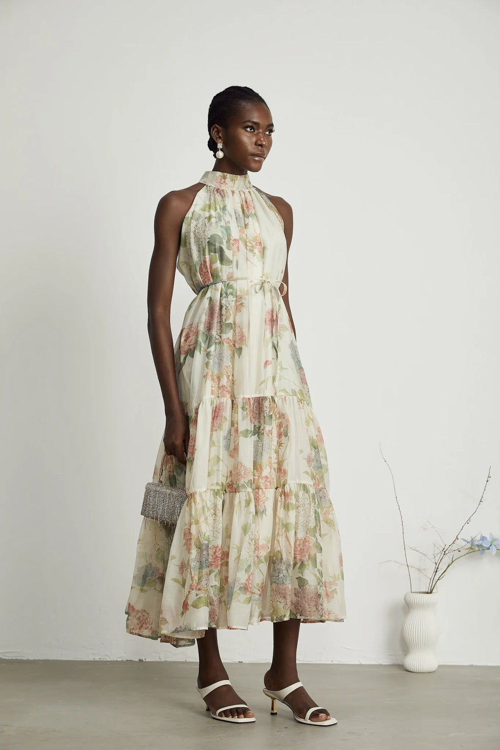 Lana Floral Print Midi Dress with Pleat Detailing