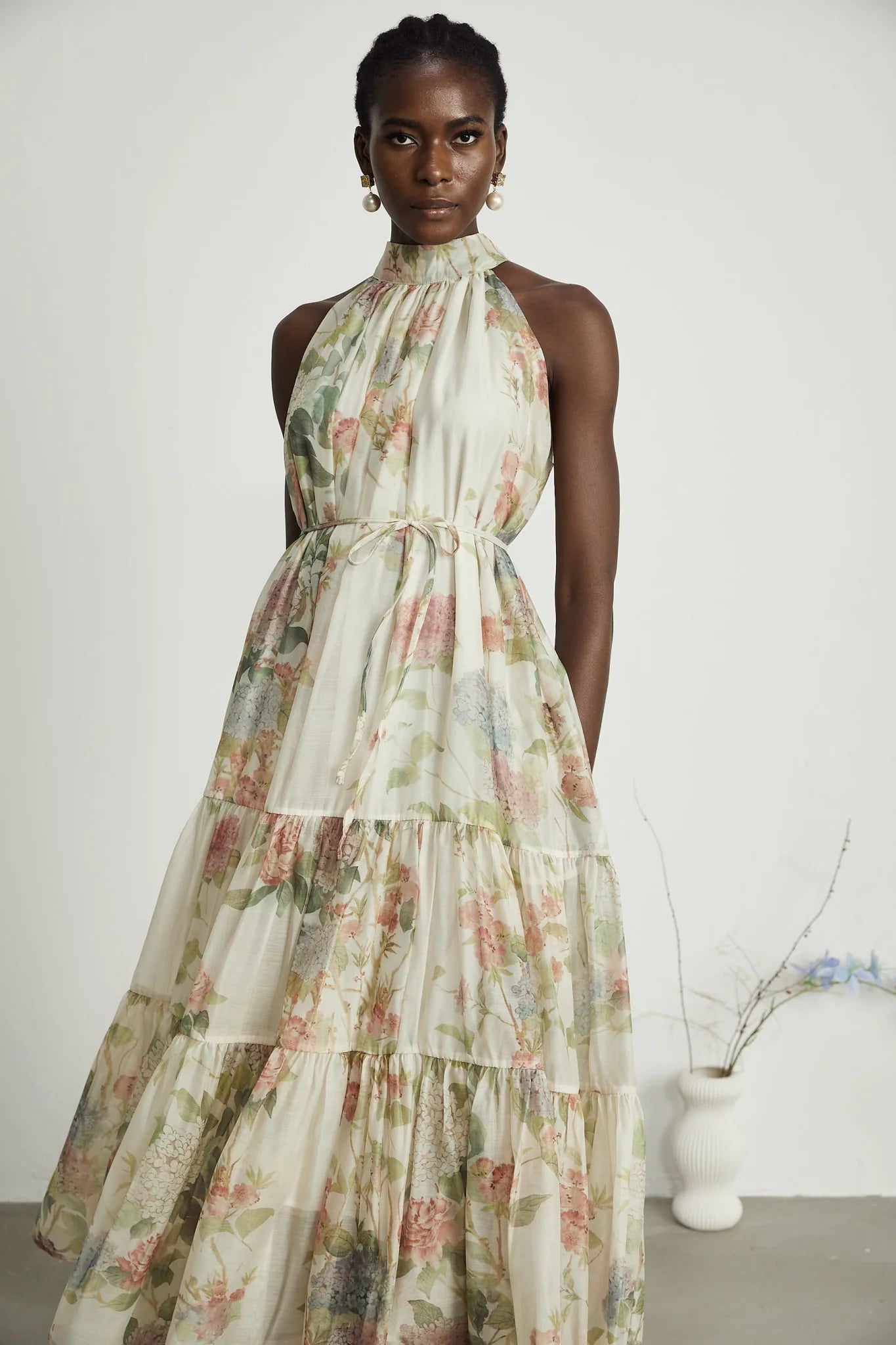 Lana Floral Print Midi Dress with Pleat Detailing