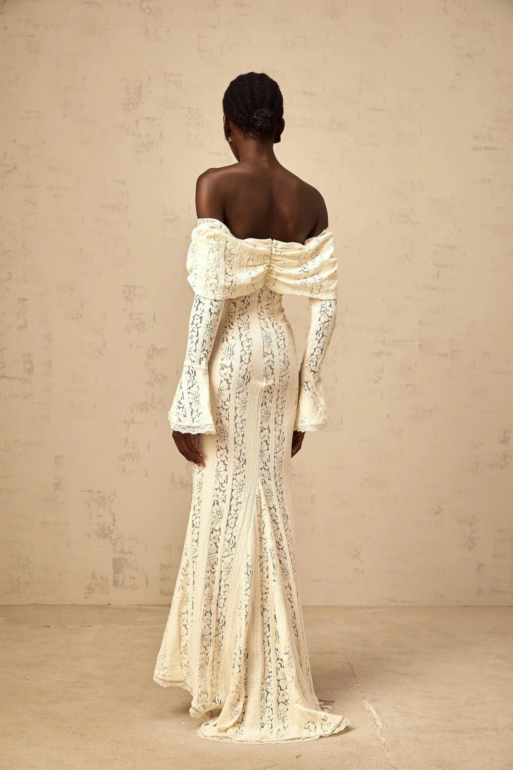 Lana Maxi Dress Floral Lace Train Design Neutrals