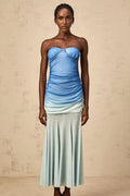 Lana Midi Dress Blue Mesh Gradient Flare & Ruched