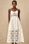 Lana Midi Dress White Lace Bustier Spaghetti Straps Cutout Detail