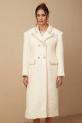 Landry Coat White Tweed Faux Pearl Embellished Wool