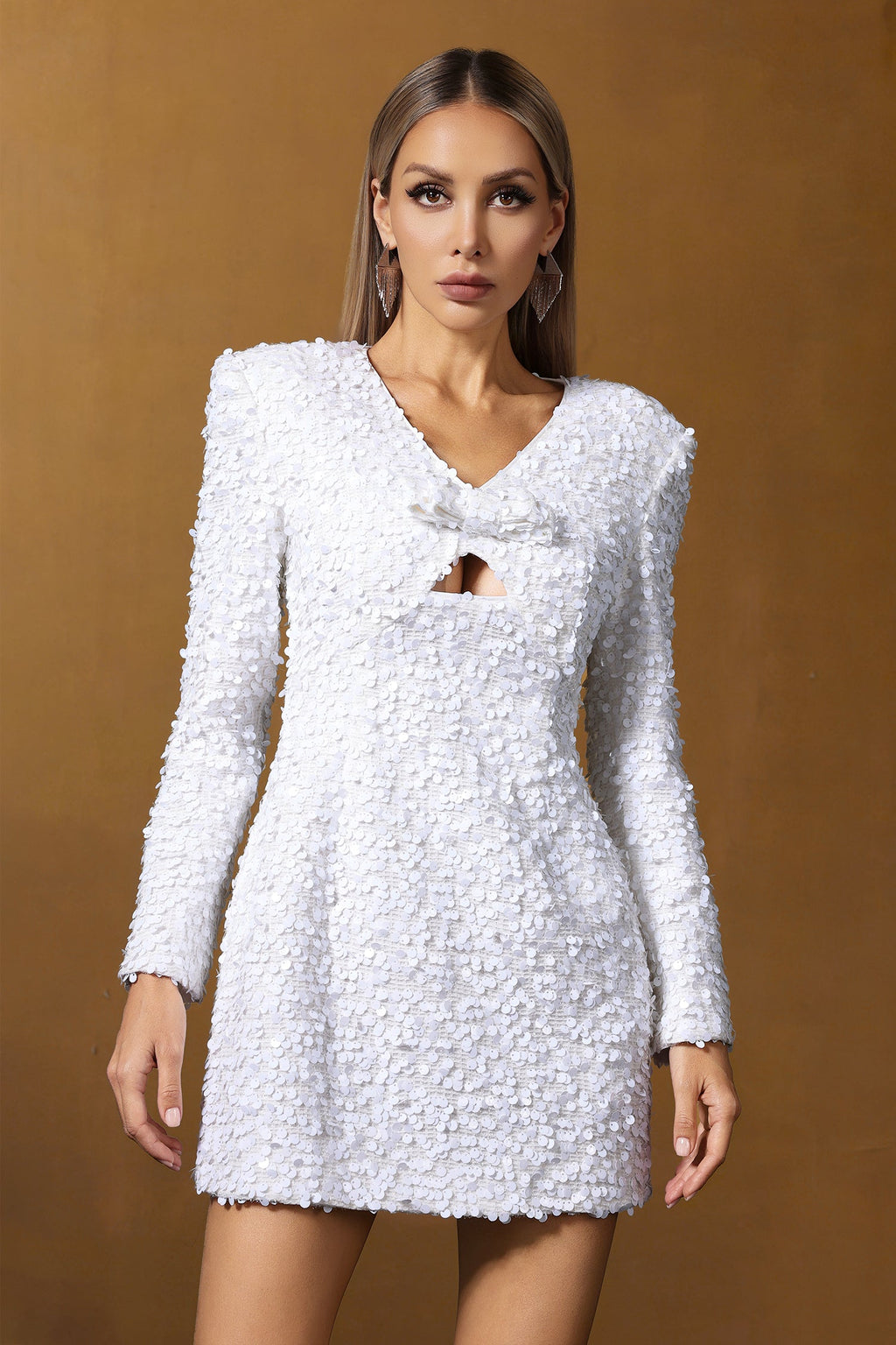Landry White Sequin V-Neck Mini Dress