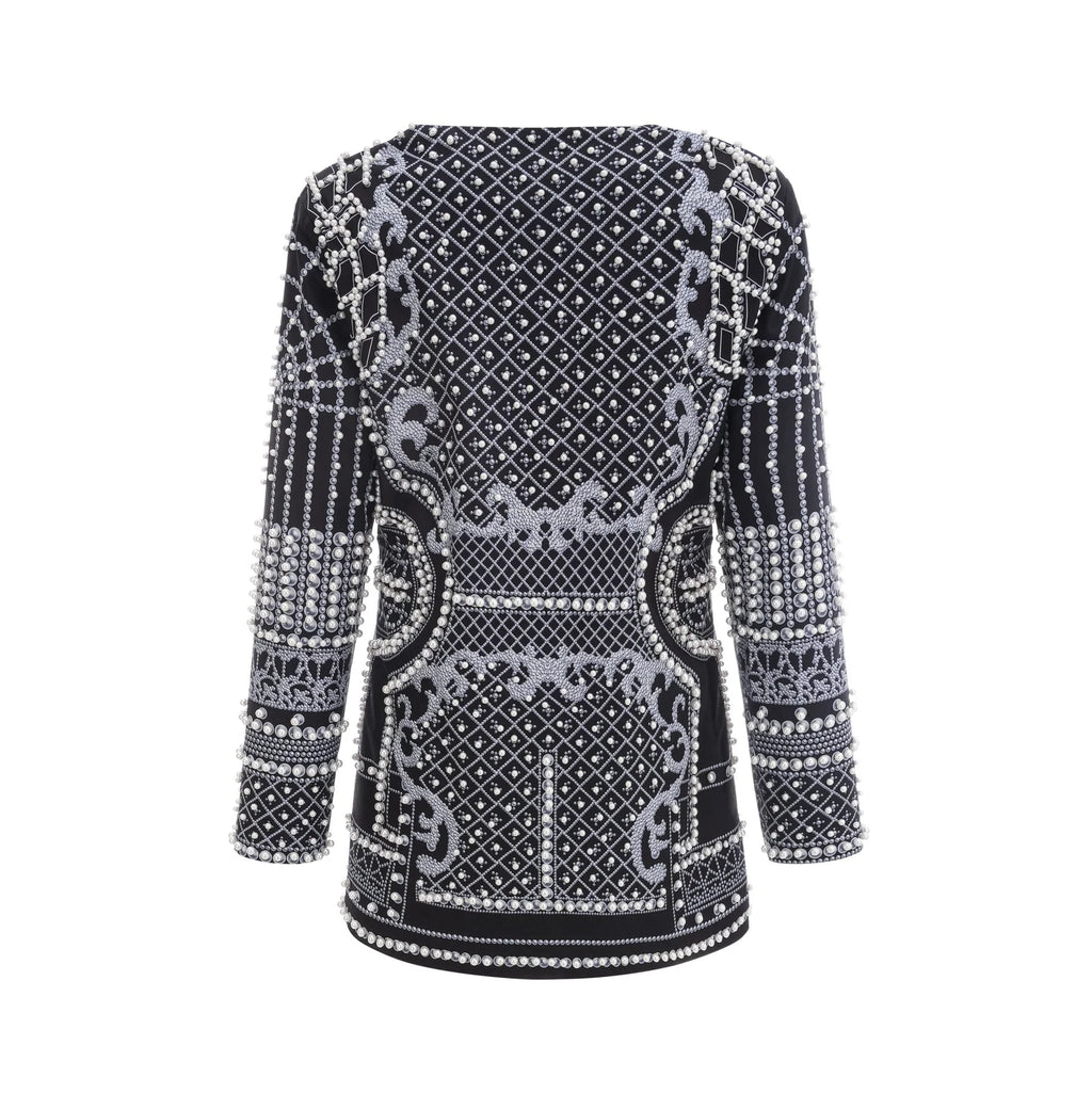 Laney Blazer Black & White Pattern VNeck Dress