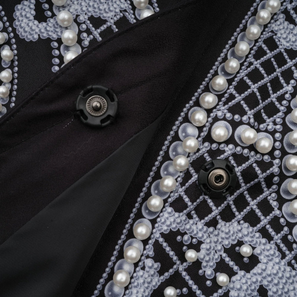 Laney Blazer Black & White Pattern VNeck Dress