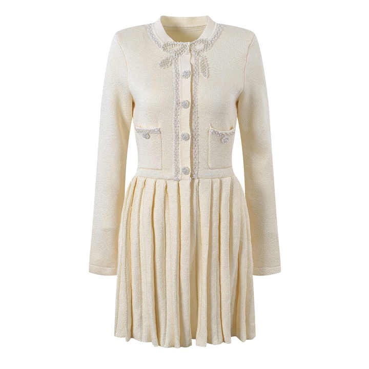 Laney Dress - A - Line Silhouette With Fitted Bodice - Button - Down Pleated Skirt - Tailored Fit - Embellished Buttons & Pockets