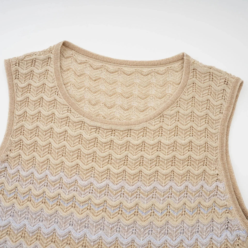 Laney Midi Dress Neutrals & Blue Ribbed Knit Texture
