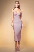 Laney Pink Bandage Maxi Dress V-Neckline Sleeveless Glamour Fabric Straps Elegant Chic Sophisticated Grace